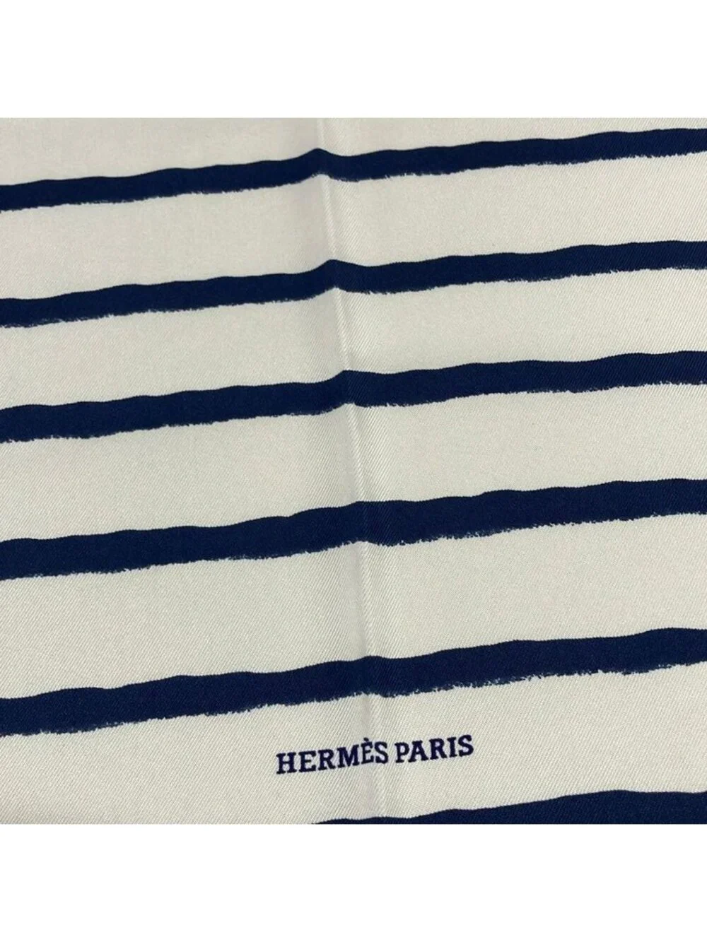 Hermes Scarf Petit Carre Gavroche White Navy Border Silk